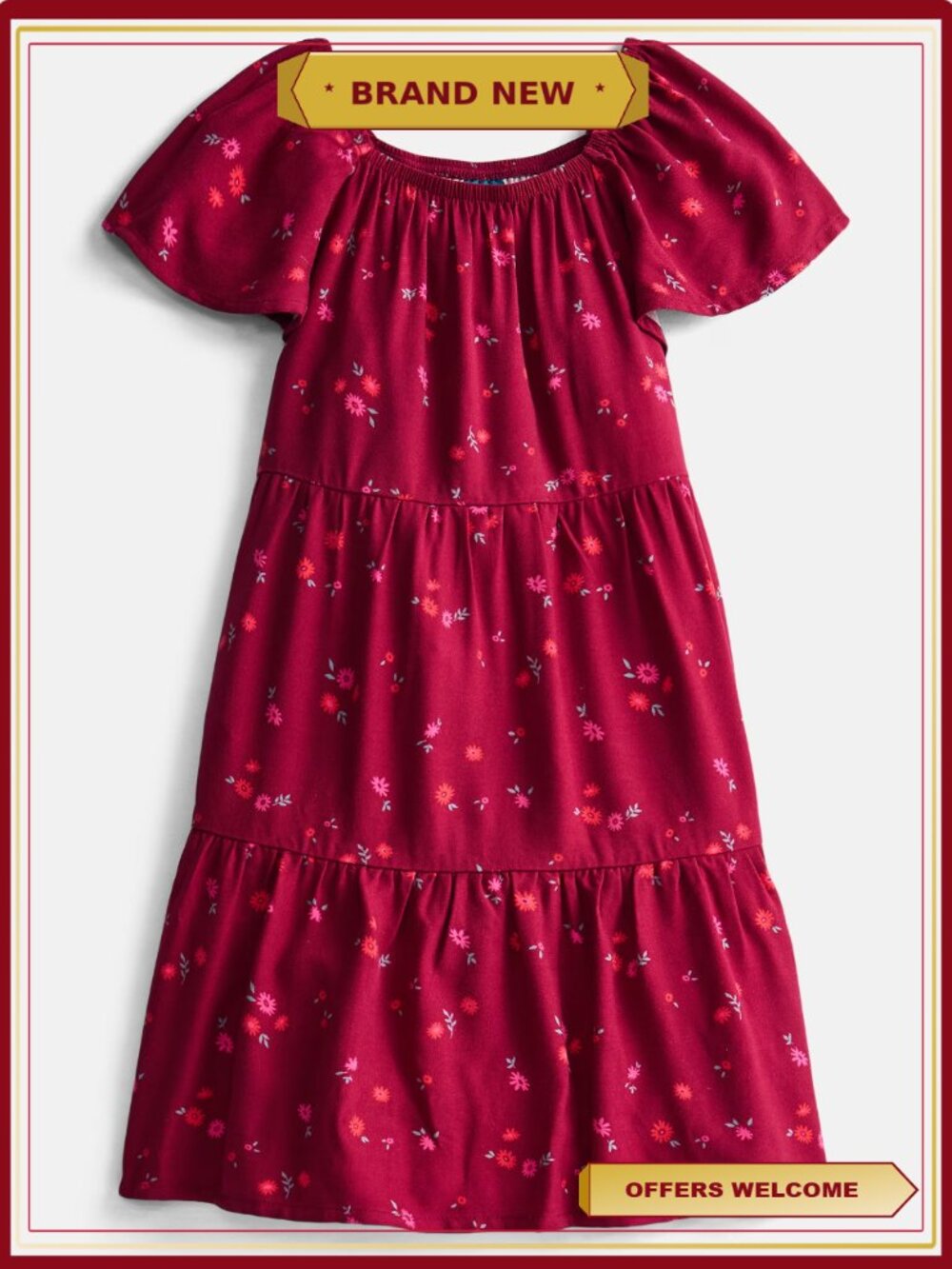 Girls Woven Tiered Dress Short Sleeves Pull-On Twirl School Party